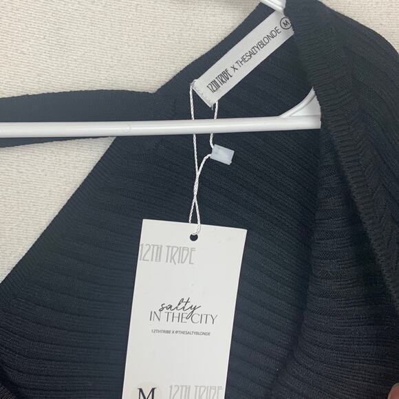 12th tribe womens large salty in the city black sweater mini dress v neck date r - Picture 4 of 12